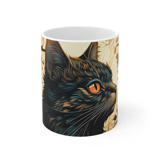 Mug Chat Mystique - Illustration Artistique et Envoûtante, Cadeau Parfait pour les Amoureux des Félins et de l'Art Élégant