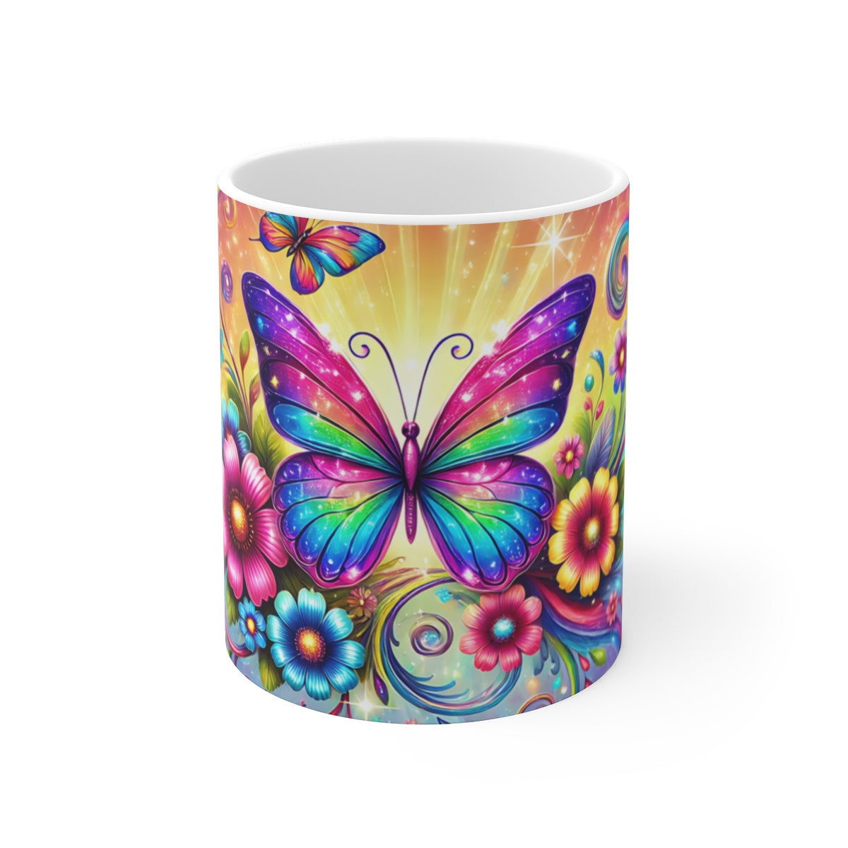 Mug Papillon Arc-en-Ciel avec Fleurs - Tasse Fantastique et Colorée pour un Esprit Poétique