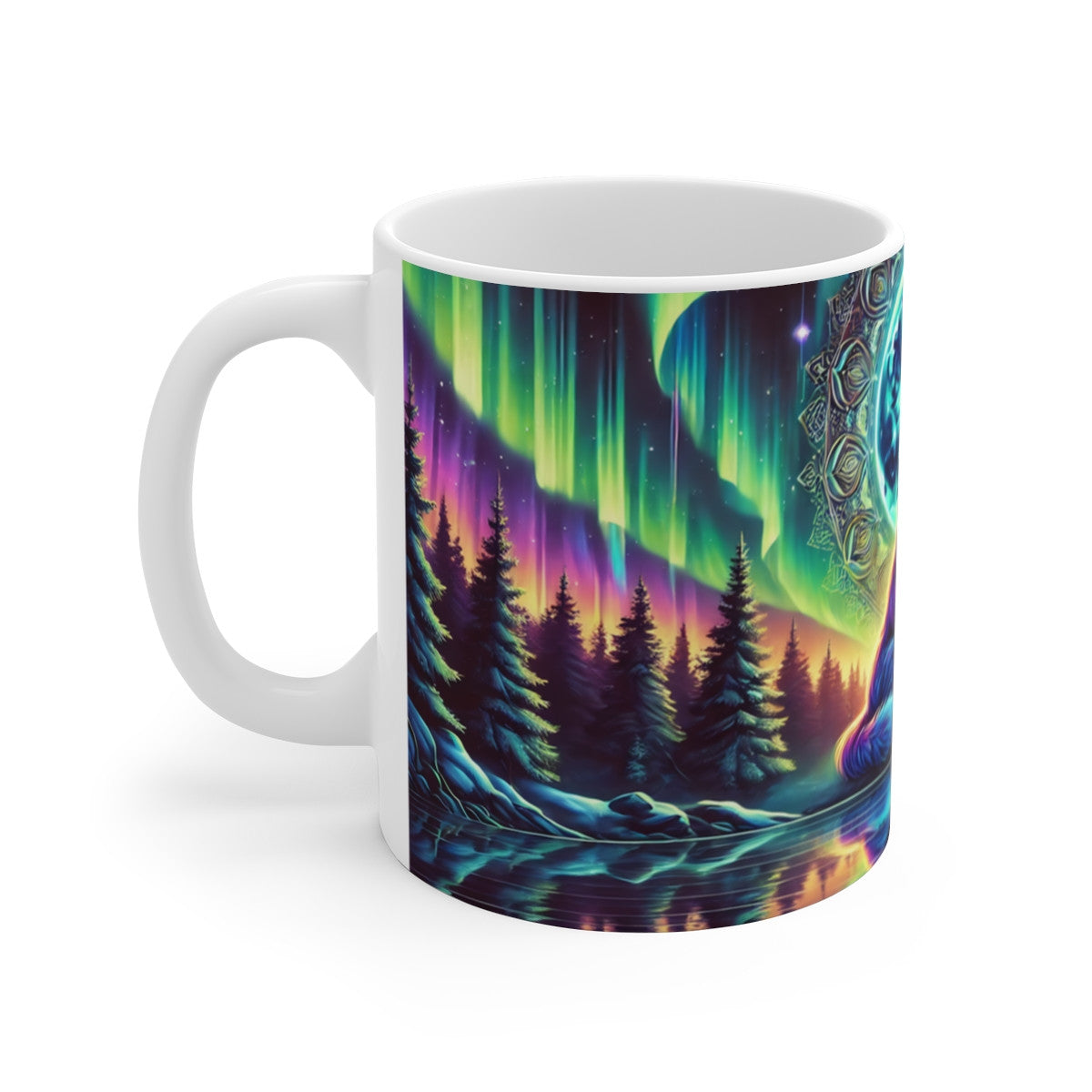 Mug Loup Mystique et Aurores Boréales - Tasse Lumineuse et Éthérée pour les Amateurs de Nature Sauvage