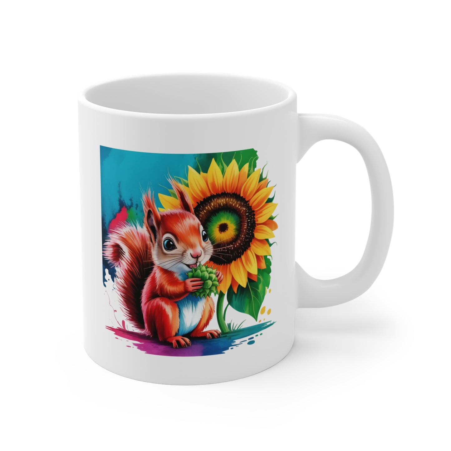 Tasse Écureuil Mignon avec Tournesol – Mug Animal Kawaii Nature et Fleurs – Design Coloré et Ensoleillé – Cadeau Original 325ml