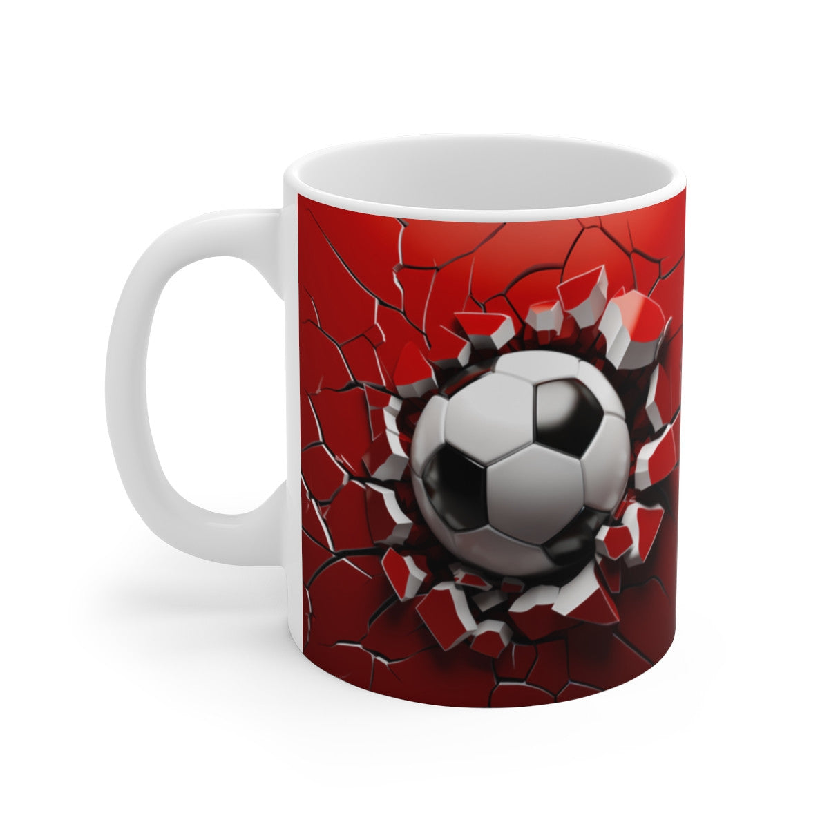 Mug Football 3D - Ballon de Foot Percutant Effet Dynamique Rouge - Cadeau Parfait pour Fans, Joueurs et Supporters Sportifs
