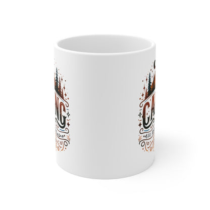 Mug Camping Mode - Design Montagne, Feu de Camp et Étoiles - Cadeau Parfait pour Amateurs de Plein Air