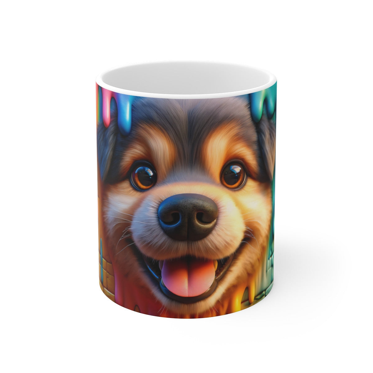 Mug Tasse Coloré Artistique avec Design de Chien – Motif Peinture Multicolore Abstraite
