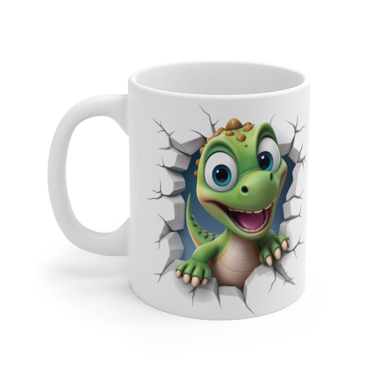 Mug Tasse Dino Mignon – Design Unique avec Dinosaure Enfantin et Effet Mur Brisé pour enfant et adulte