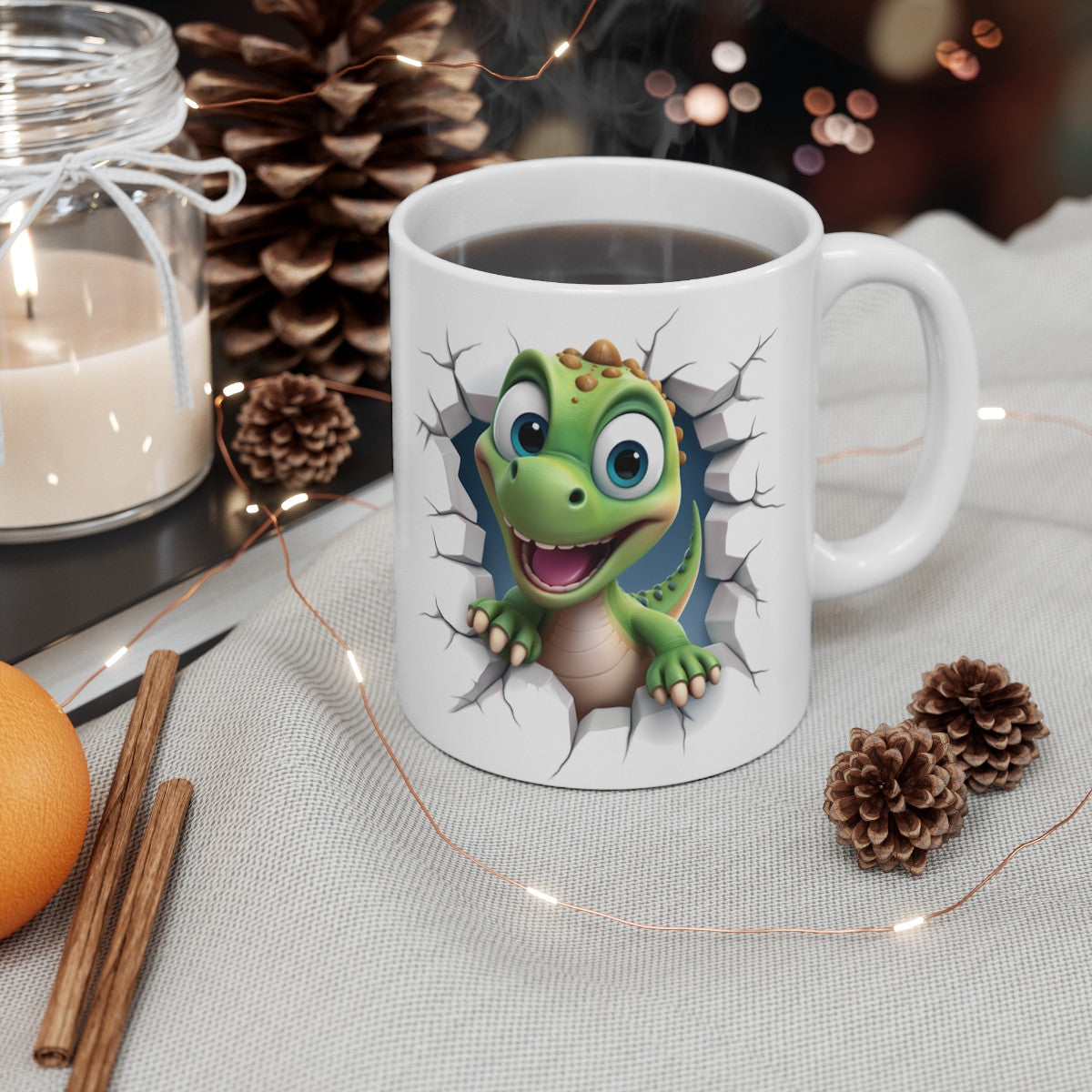 Mug Tasse Dino Mignon – Design Unique avec Dinosaure Enfantin et Effet Mur Brisé pour enfant et adulte