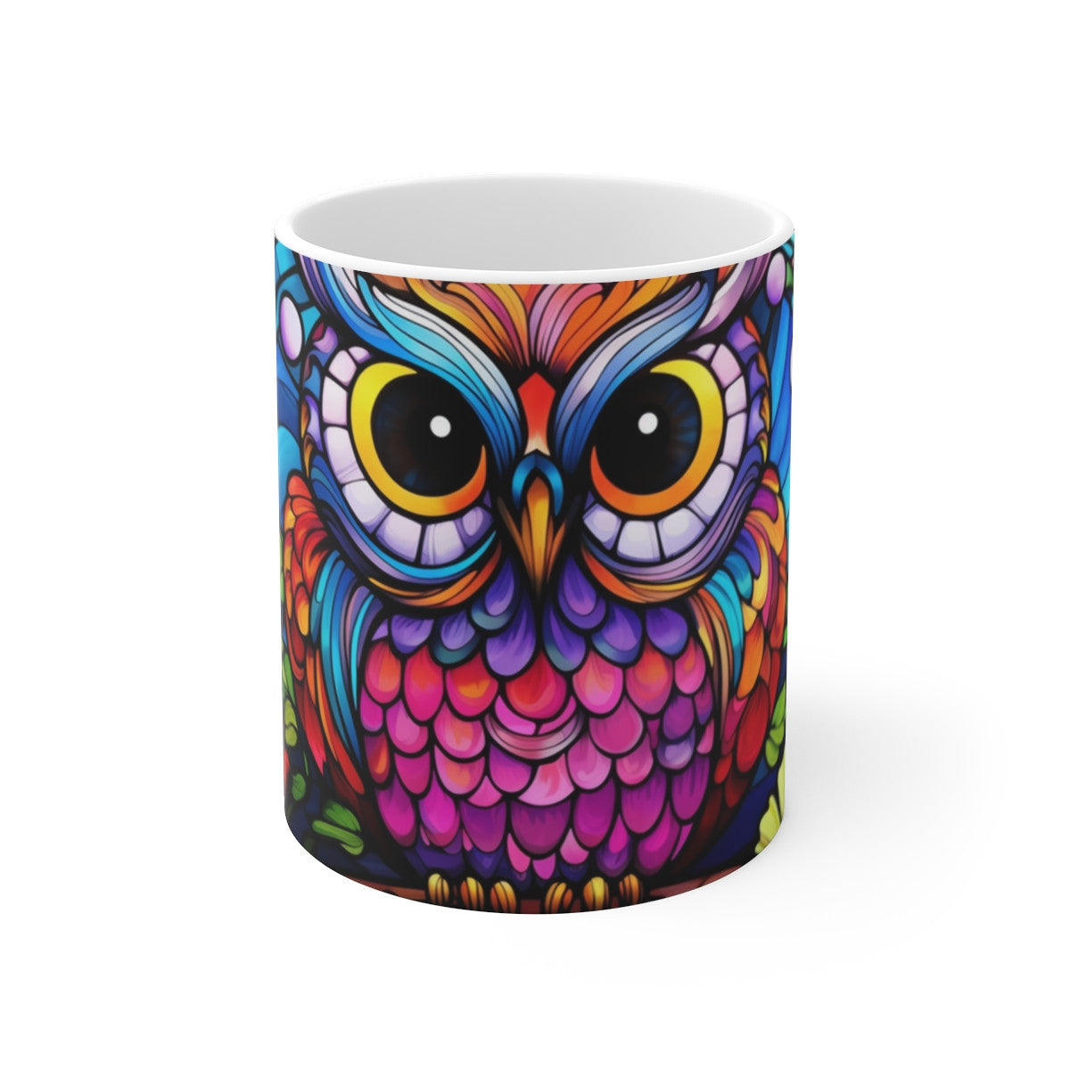Mug Tasse  Chouette en Vitrail – Design Artistique et Coloré