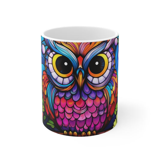 Mug Tasse  Chouette en Vitrail – Design Artistique et Coloré