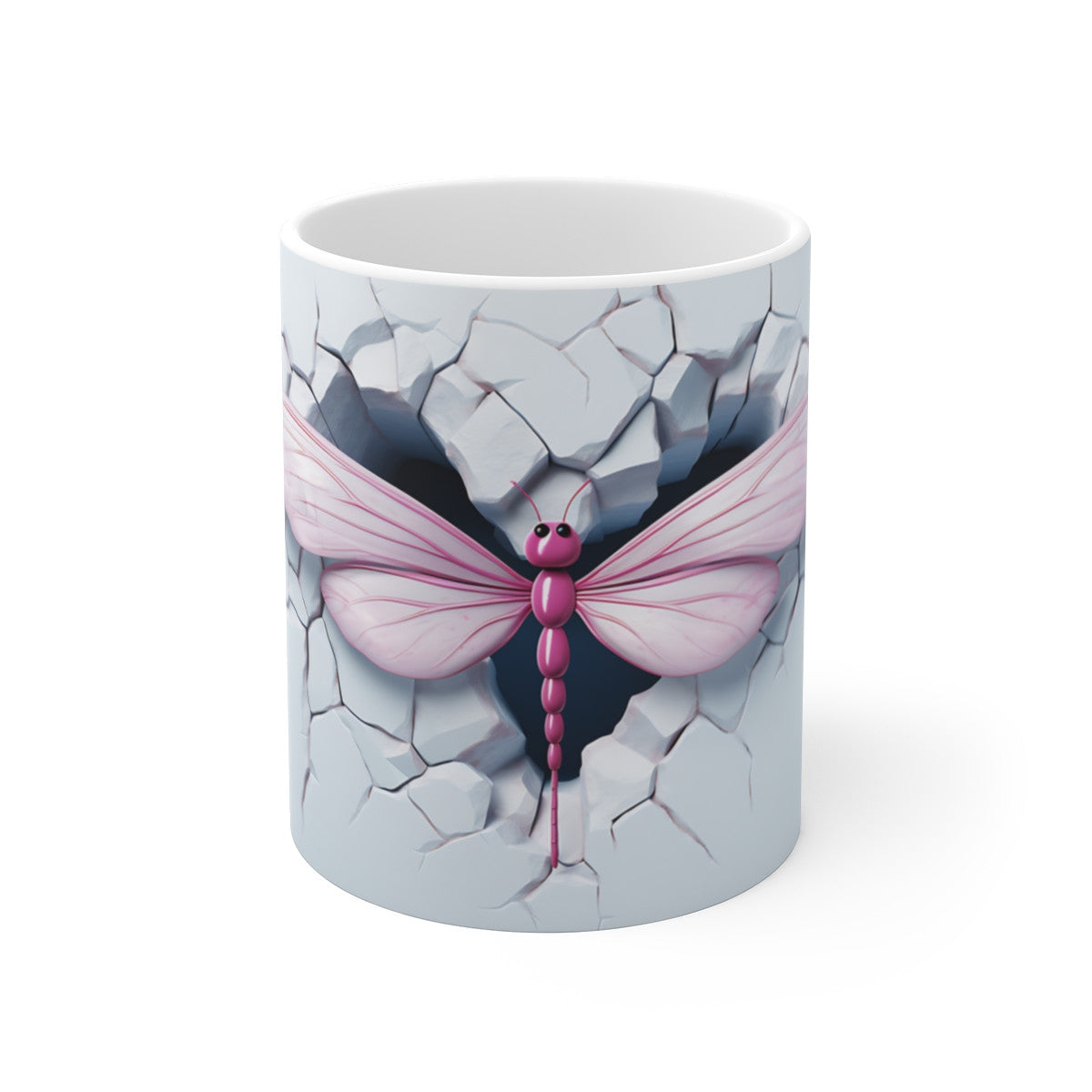 Mug Libellule Rose Élégante - Design 3D, Créatif, Nature, Insecte, Ailes Délicates, Décoration Unique