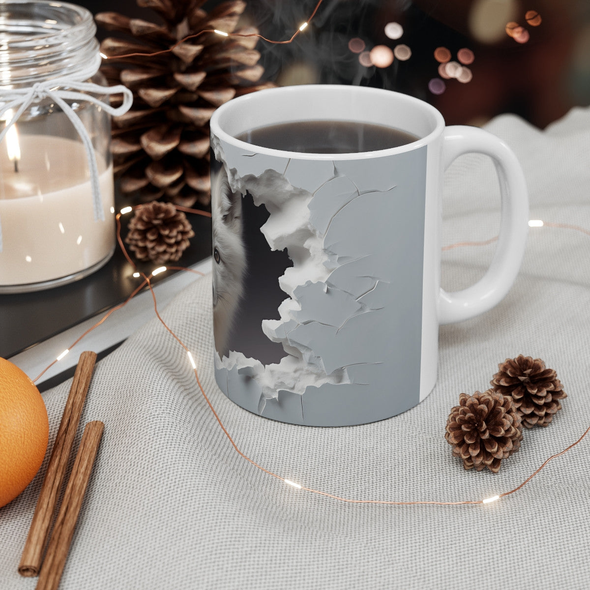 Mug Tasse Renard Arctique Blanc - Design 3D Réaliste, Nature, Animal Polaire, Hiver, Évasion Sauvage