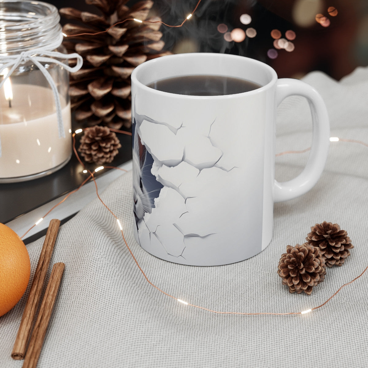 Mug Tasse Lapin Blanc En 3D - Design Mignon et Moderne avec Effet Mur Brisé