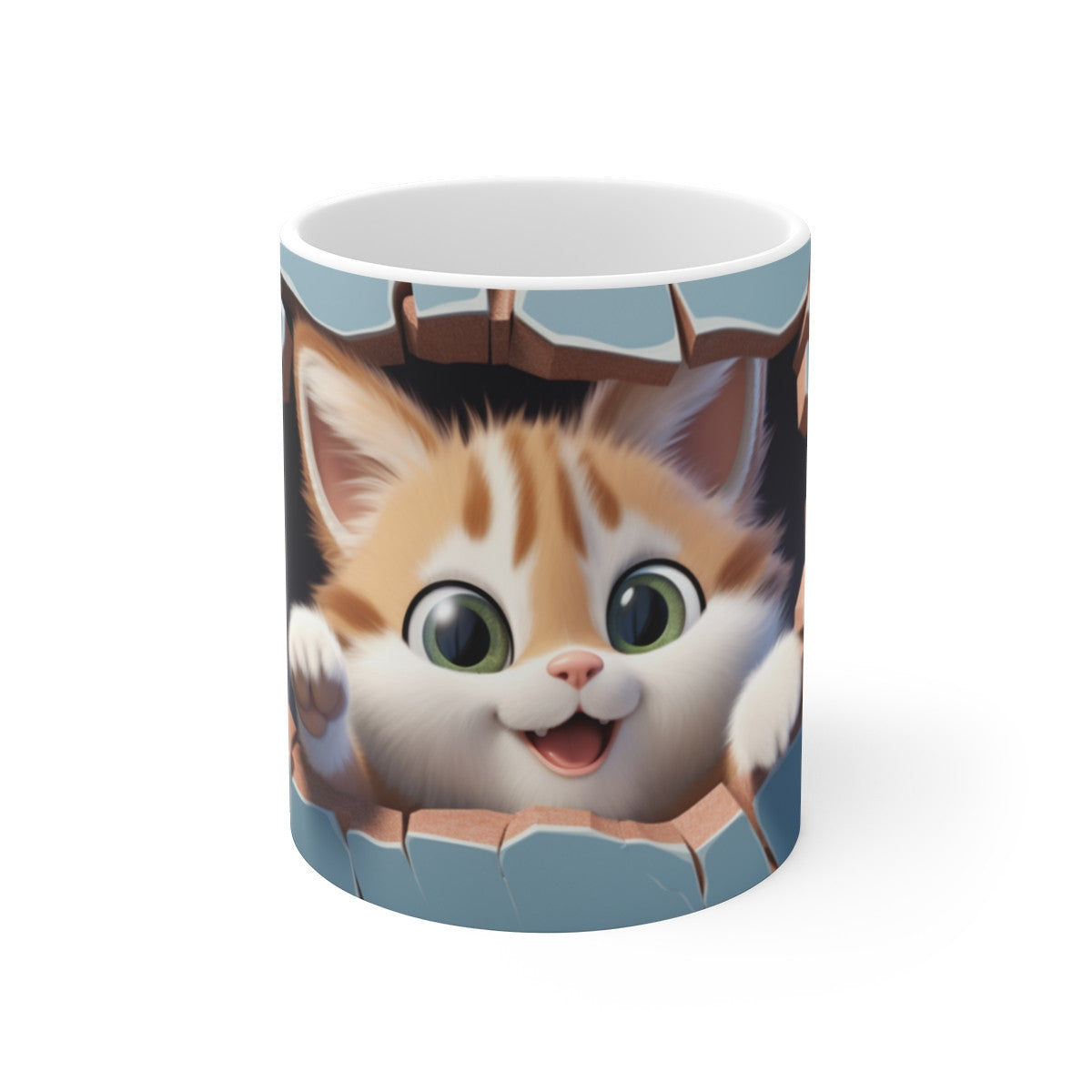 Mug Tasse Animal Chaton Adorable - Illustration 3D de Chat en Brique Cassée Idée cadeau