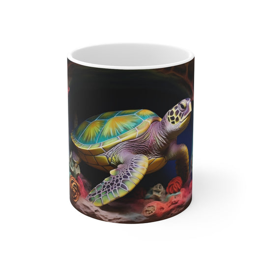 Mug Tasse Tortue Marine Colorée - Design 3D Rendu Artistique Océan et Coraux
