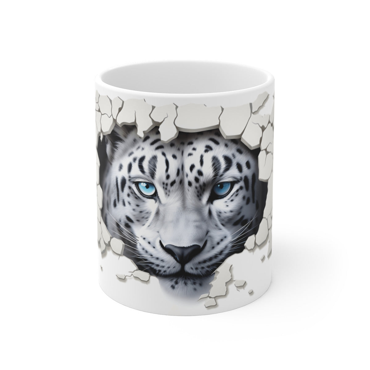 Mug Tasse Léopard des Neiges 3D - Design Hyperréaliste, Effet Mur Brisé, Félin Majestueux