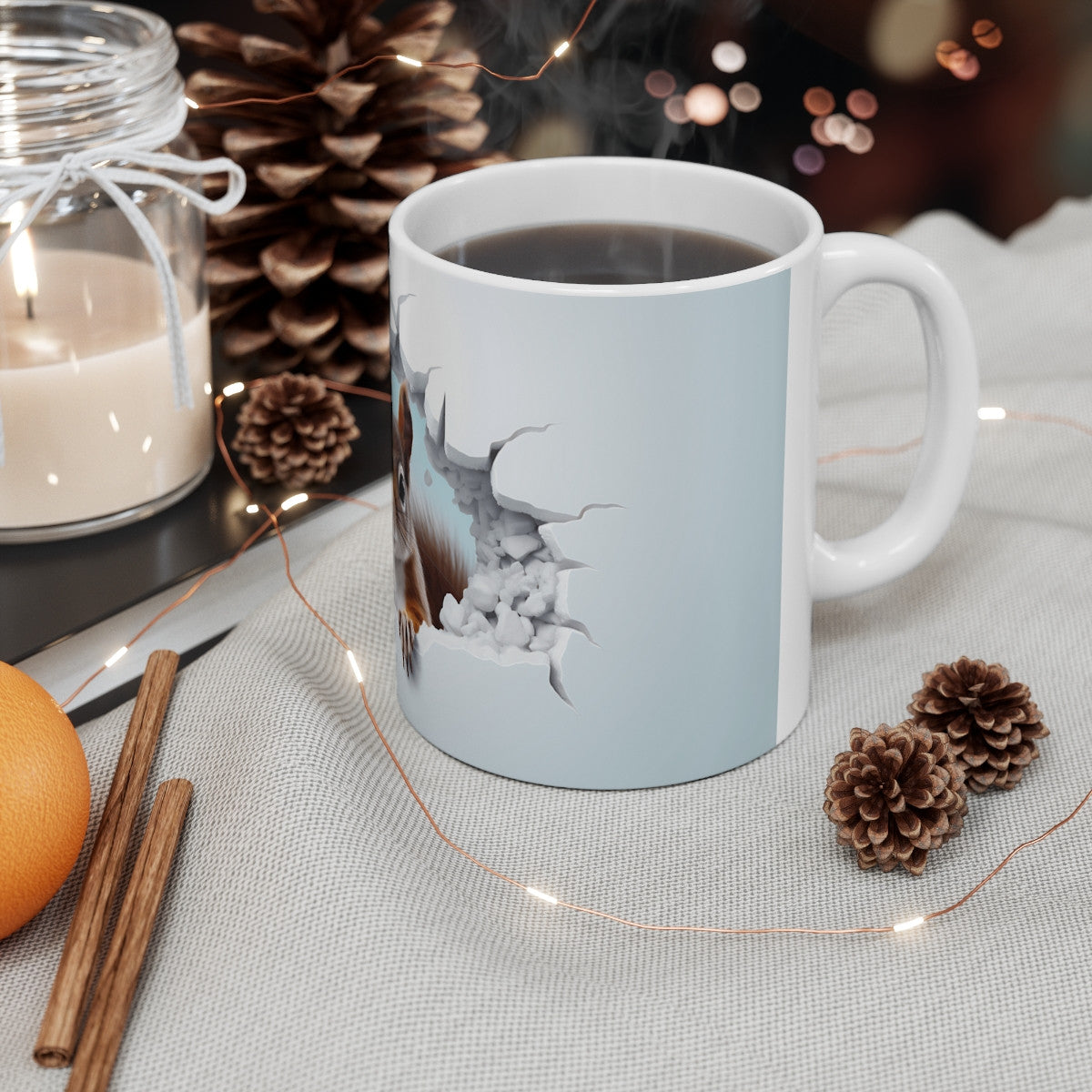 Mug Tasse Écureuil 3D - Effet Mur Brisé, Design Hyperréaliste, Animal Mignon et Curieux