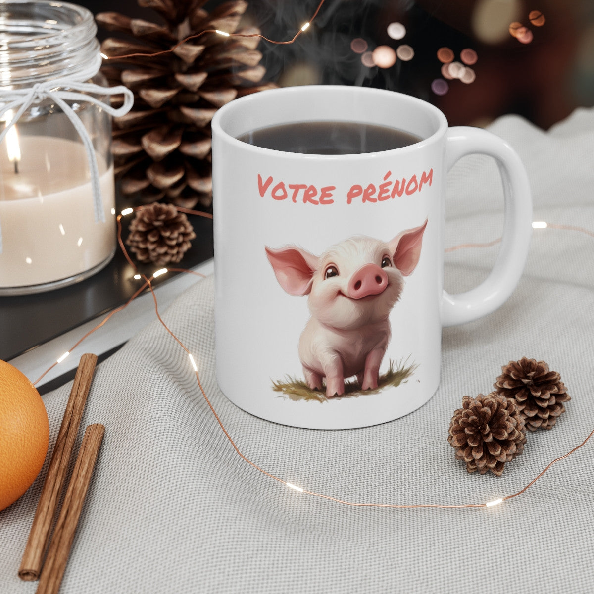 Mug Tasse Animal Personnalisable Cochon Mignon – Cadeau Unique et Drôle avec Prénom