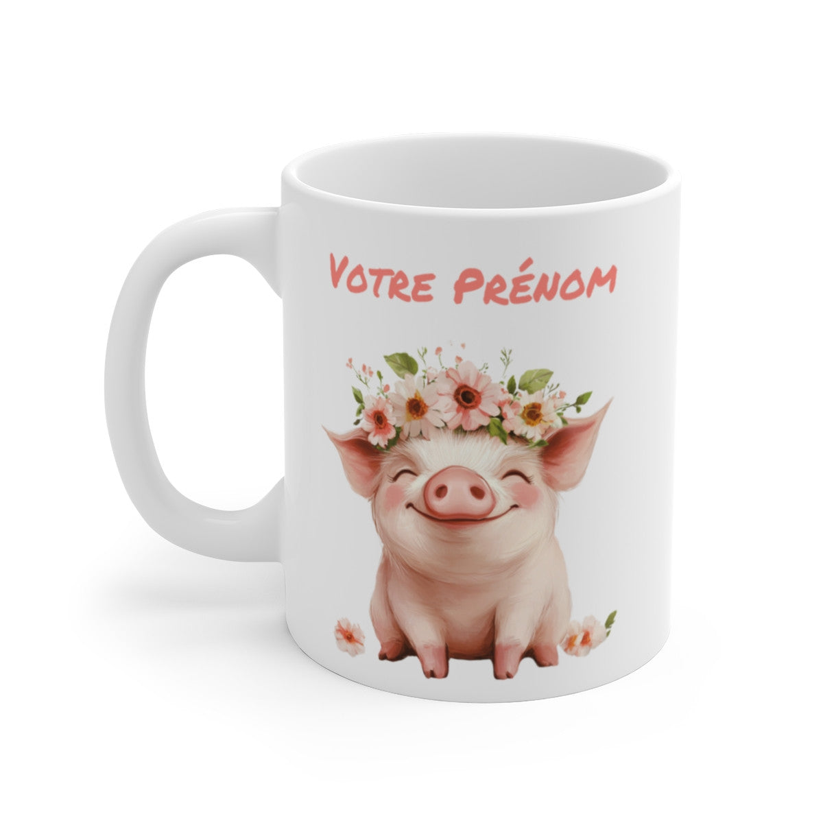 Mug Tasse Personnalisé avec Prénom - Adorable Petit Cochon Fleur  Cadeau Original et Unique  Céramique Premium