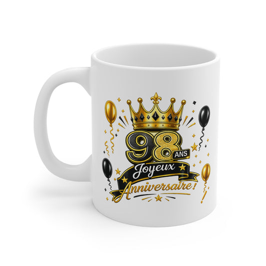 Mug Joyeux 98 Ans – Tasse Anniversaire 98 Ans – Cadeau Original pour Femme Homme – Idée Cadeau 98e Anniversaire