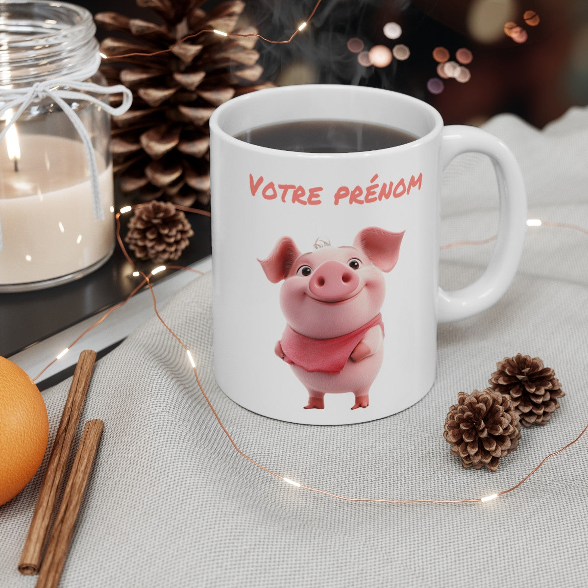 Mug Tasse Personnalisable avec Prénom - Adorable Cochon Rose Céramique Premium  Idée Cadeau Unique et Drôle