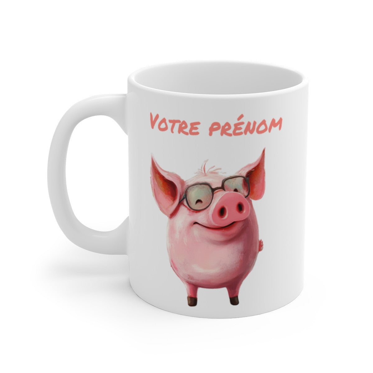 Mug Tasse Prénom Personnalisé - Cochon Trop Mignon avec Lunettes Tasse Céramique de Qualité Idée Cadeau Originale et Fun