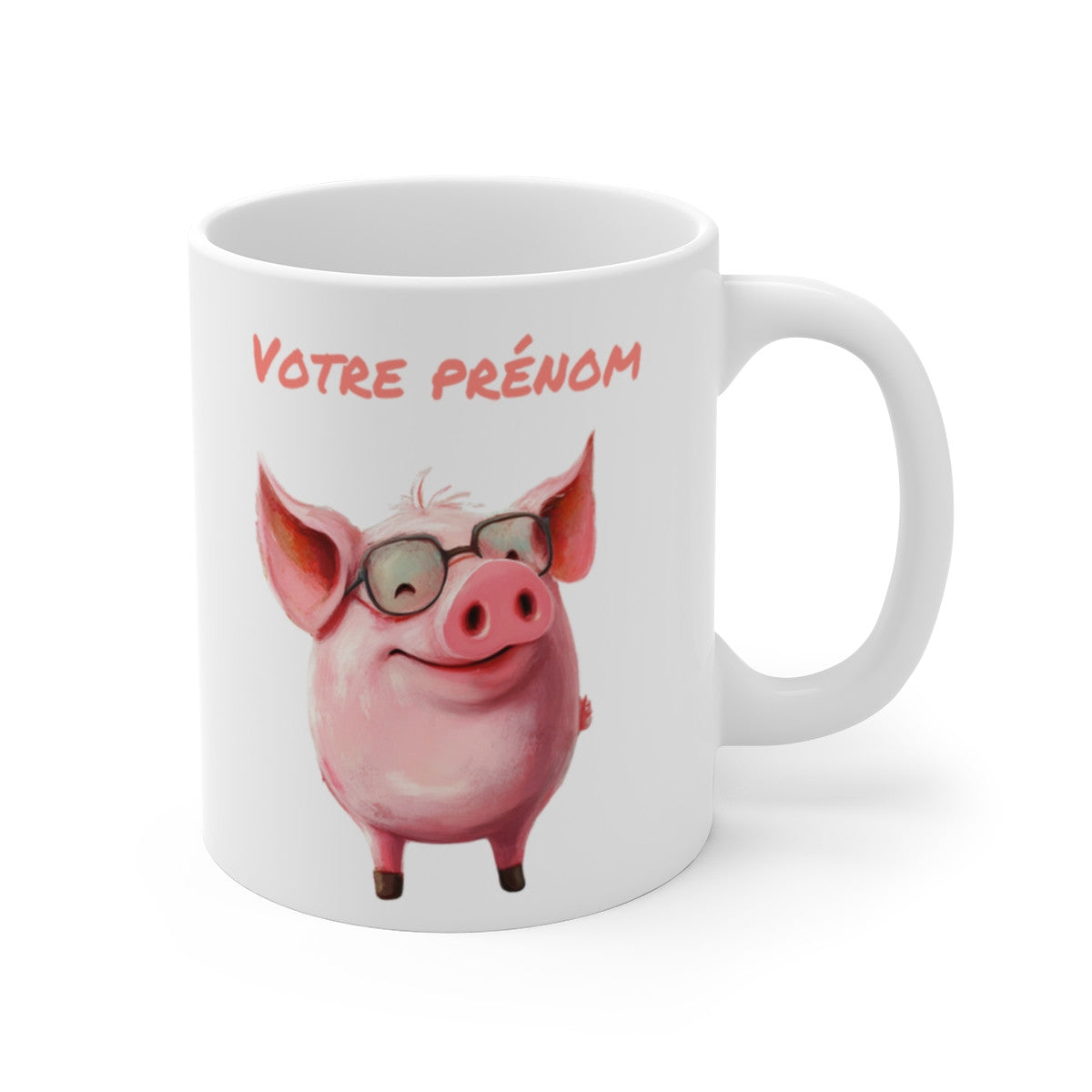 Mug Tasse Prénom Personnalisé - Cochon Trop Mignon avec Lunettes Tasse Céramique de Qualité Idée Cadeau Originale et Fun