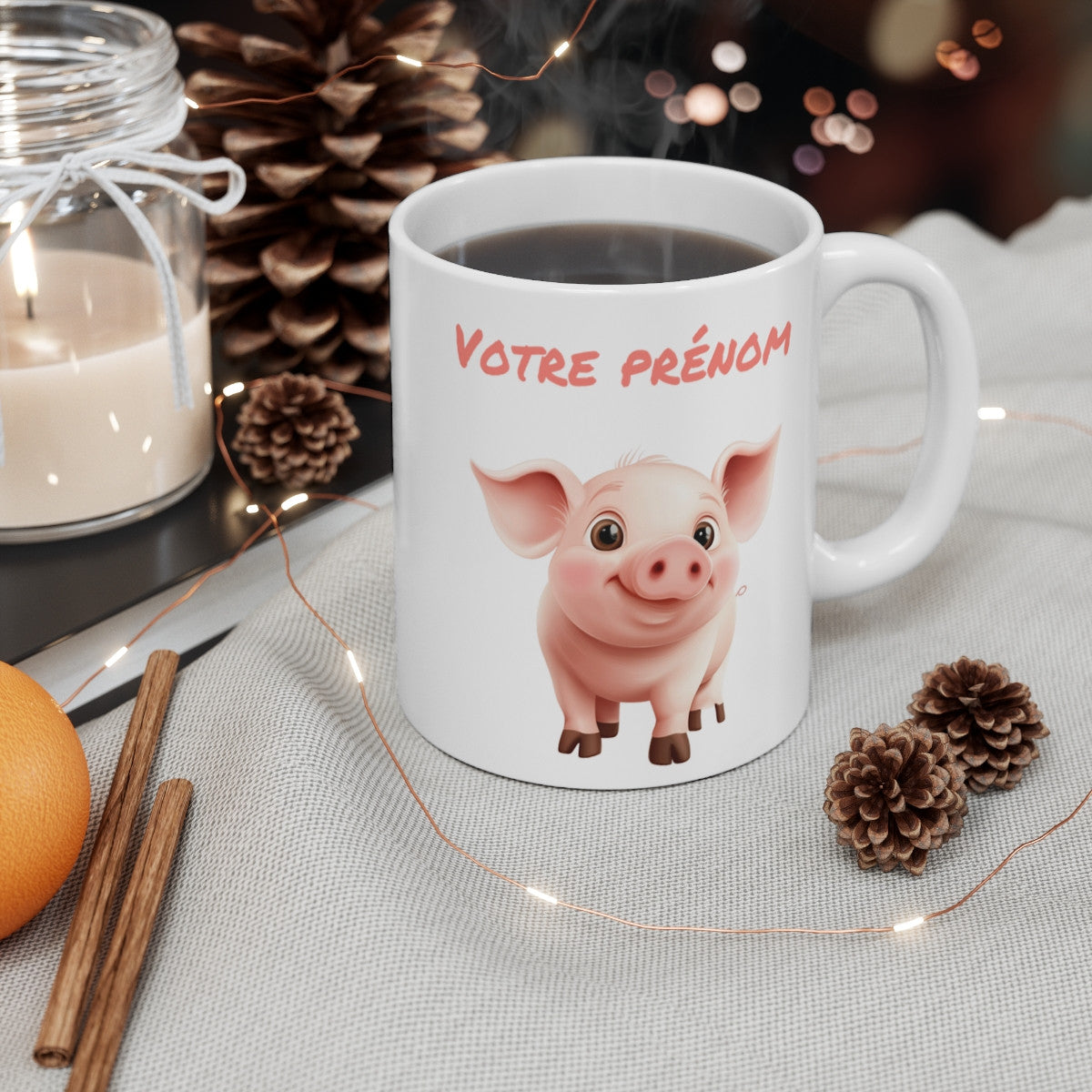 Mug Tasse Animal Personnalisable avec Prénom - Adorable Cochon  Tasse en Céramique Idéale pour un Cadeau Unique et Original