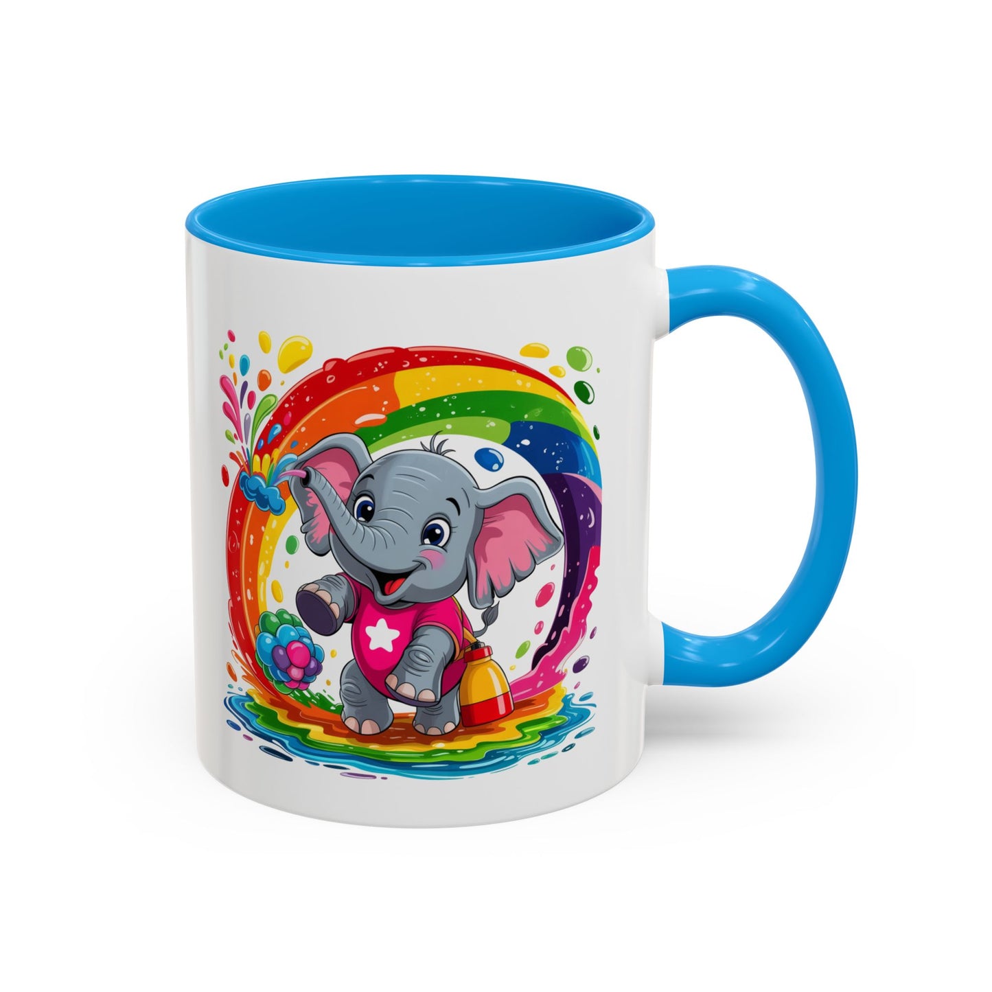 Mug Éléphant Mignon – Tasse Design Arc-en-ciel avec Éclaboussures Colorées – Cadeau Enfant 325ml