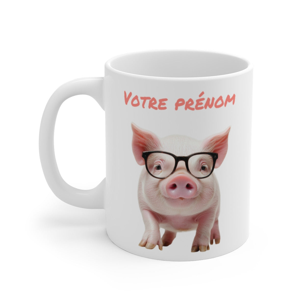 Mug en Céramique Personnalisé - Petit Cochon Rose avec Lunettes Tasse Originale avec Prénom pour un Cadeau Fun et Unique