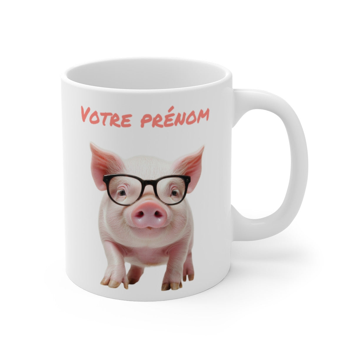 Mug en Céramique Personnalisé - Petit Cochon Rose avec Lunettes Tasse Originale avec Prénom pour un Cadeau Fun et Unique
