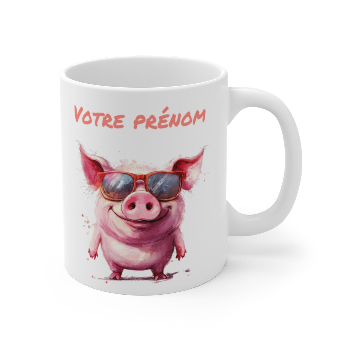 Mug en Céramique Personnalisable - Cochon Stylé avec Lunettes de Soleil  Tasse Fun Rigolo avec Prénom