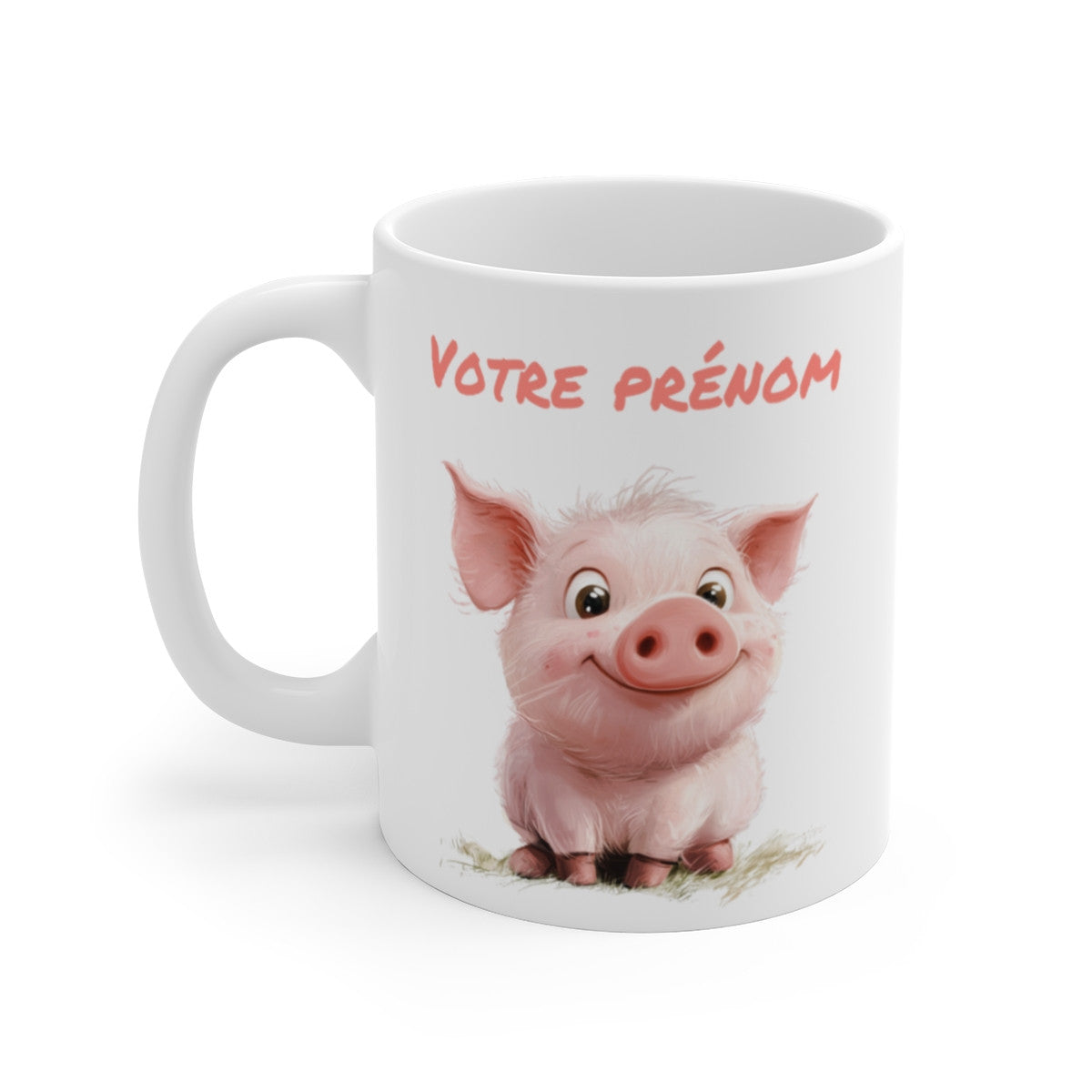 Mug Tasse Personnalisé en Céramique - Petit Cochon Rose Mignon avec Prénom Tasse Unique et Originale