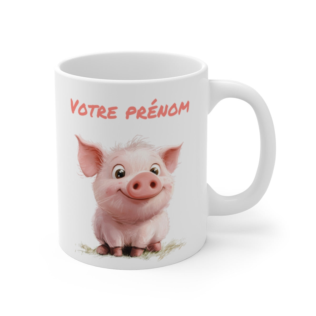Mug Tasse Personnalisé en Céramique - Petit Cochon Rose Mignon avec Prénom Tasse Unique et Originale
