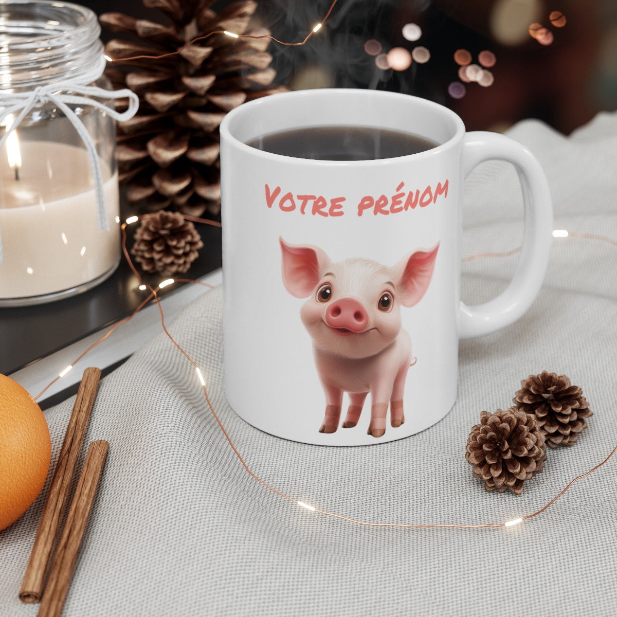 Tasse Mug Personnalisée avec Prénom – Mug en Céramique Adorable Cochon Idée Cadeau Unique