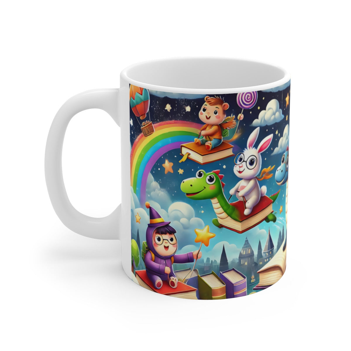 Mug Monde Fantastique - Tasse Magique avec Animaux et Livres Volants, Idéale pour les Amateurs de Rêves et d'Imagination