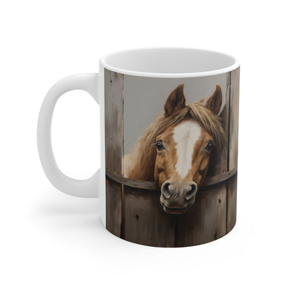 Mug Cheval Rustique - Tasse en Céramique avec Portrait Équestre, Idéale pour les Amoureux des Animaux et de la Campagne