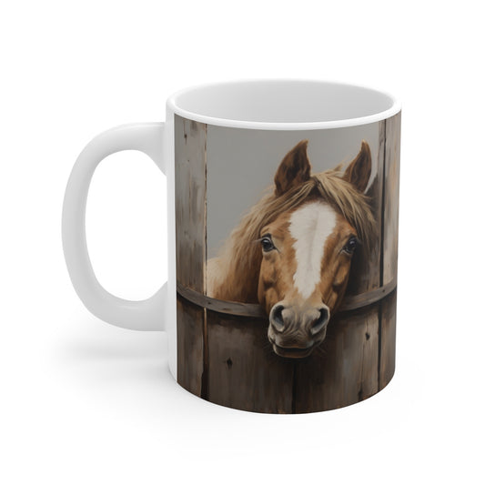 Mug Cheval Rustique - Tasse en Céramique avec Portrait Équestre, Idéale pour les Amoureux des Animaux et de la Campagne