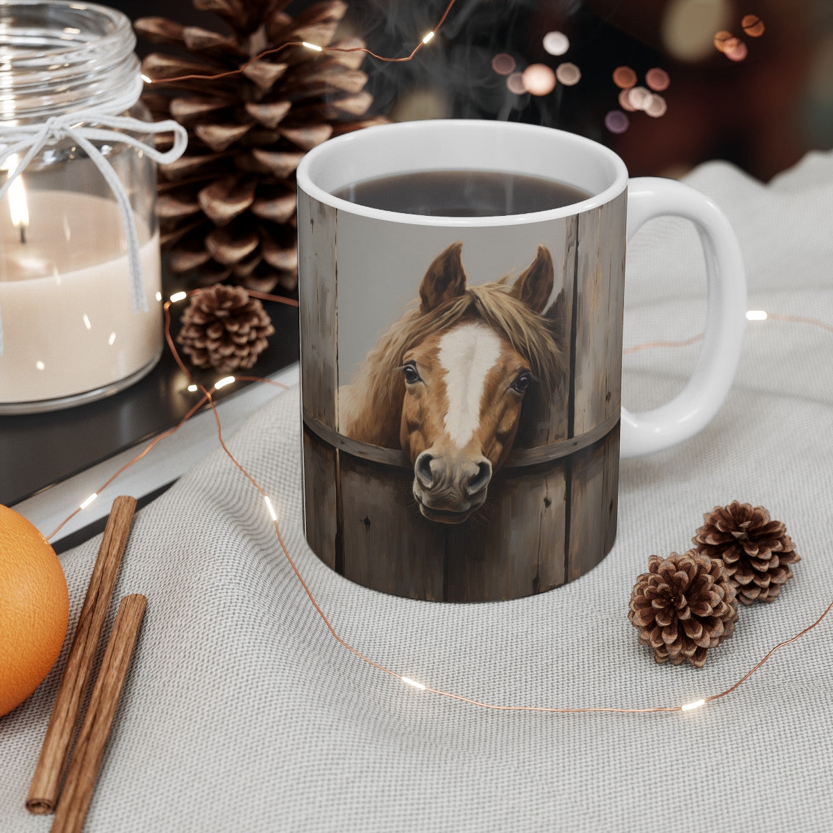 Mug Cheval Rustique - Tasse en Céramique avec Portrait Équestre, Idéale pour les Amoureux des Animaux et de la Campagne
