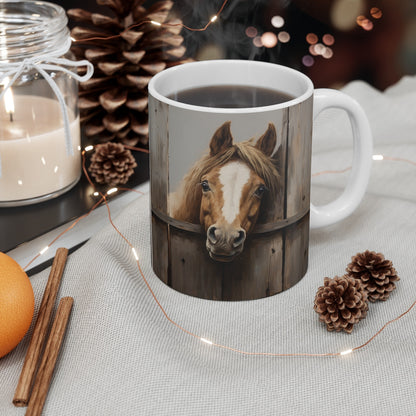 Mug Cheval Rustique - Tasse en Céramique avec Portrait Équestre, Idéale pour les Amoureux des Animaux et de la Campagne