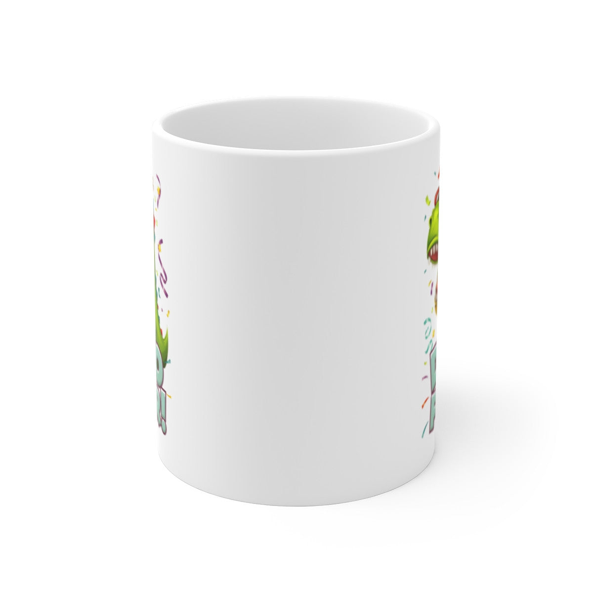 Mug Dino Four - Tasse en Céramique avec T-Rex Festif et Lunettes de Soleil,  Fans de Dinosaures et les Anniversaires