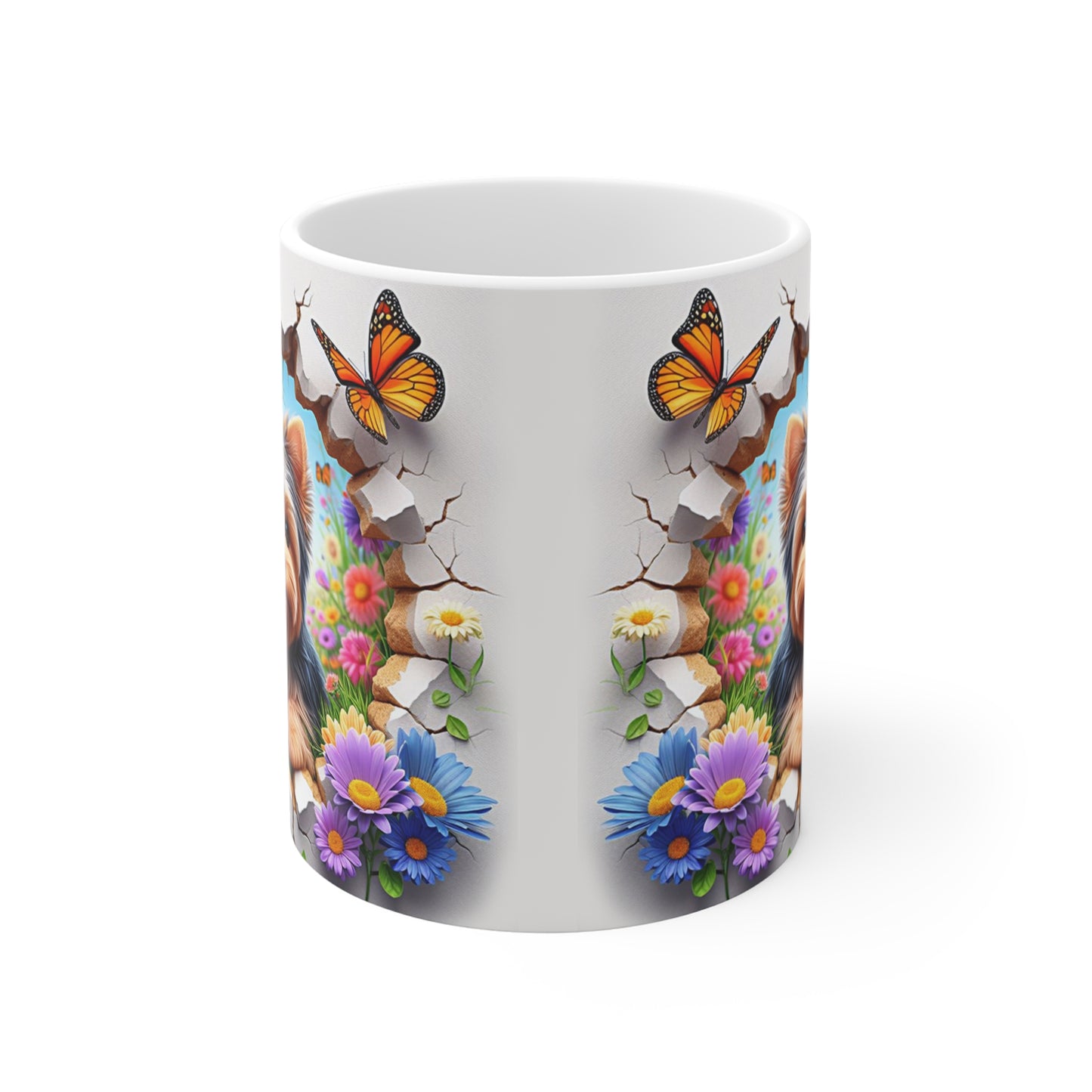 Tasse Céramique Yorkshire et Fleurs – Mug Chien Mignon Papillons – Cadeau Animaux Bohème 325ml