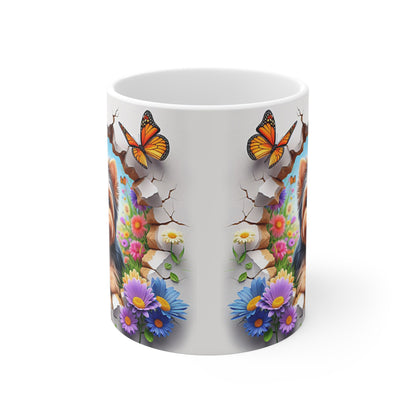Tasse Céramique Yorkshire et Fleurs – Mug Chien Mignon Papillons – Cadeau Animaux Bohème 325ml