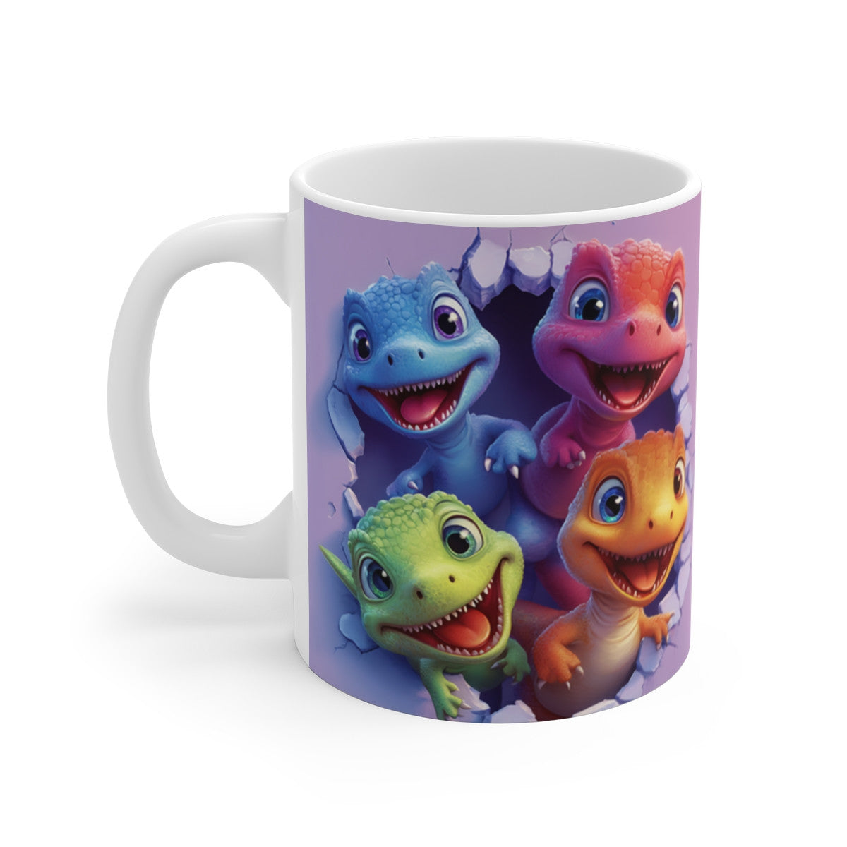 Mug Dino Squad - Tasse en Céramique avec Quatre Dinosaures Adorables, Fun et Couleurs à Vos Matins