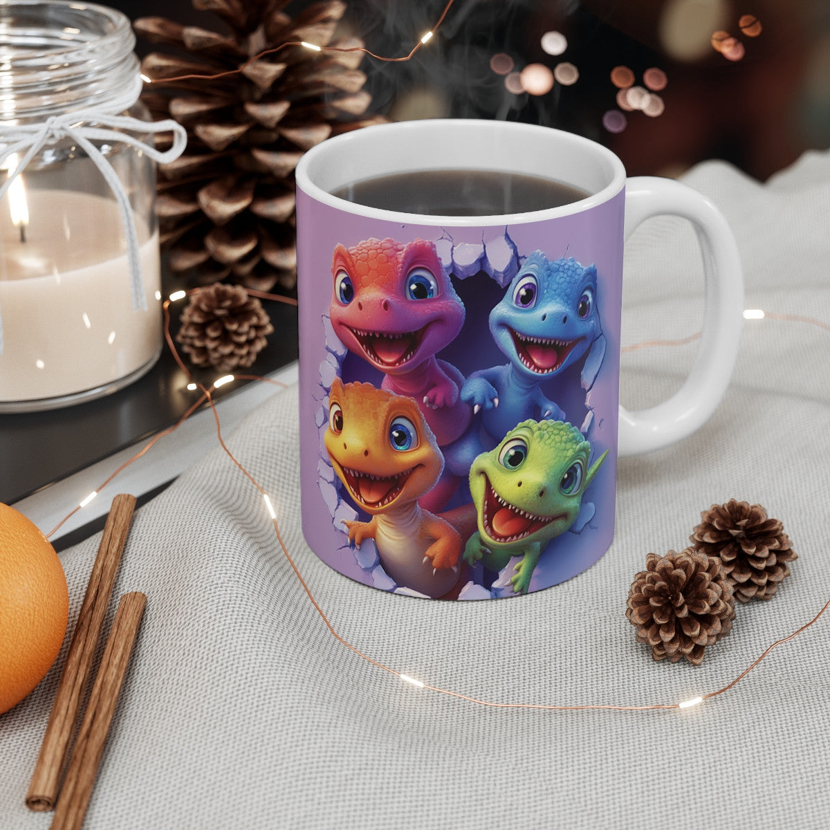 Mug Dino Squad - Tasse en Céramique avec Quatre Dinosaures Adorables, Fun et Couleurs à Vos Matins