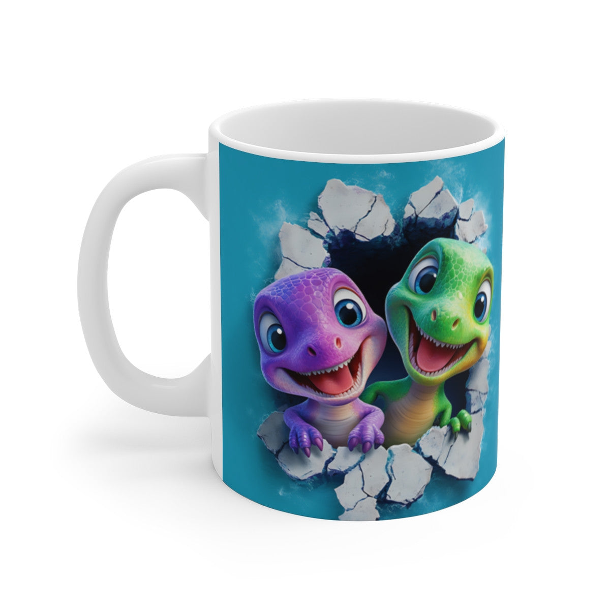 Mug Tasse Dino Duo – Deux Petits Dinos Adorables Surgissant du Mur pour enfants et adultes