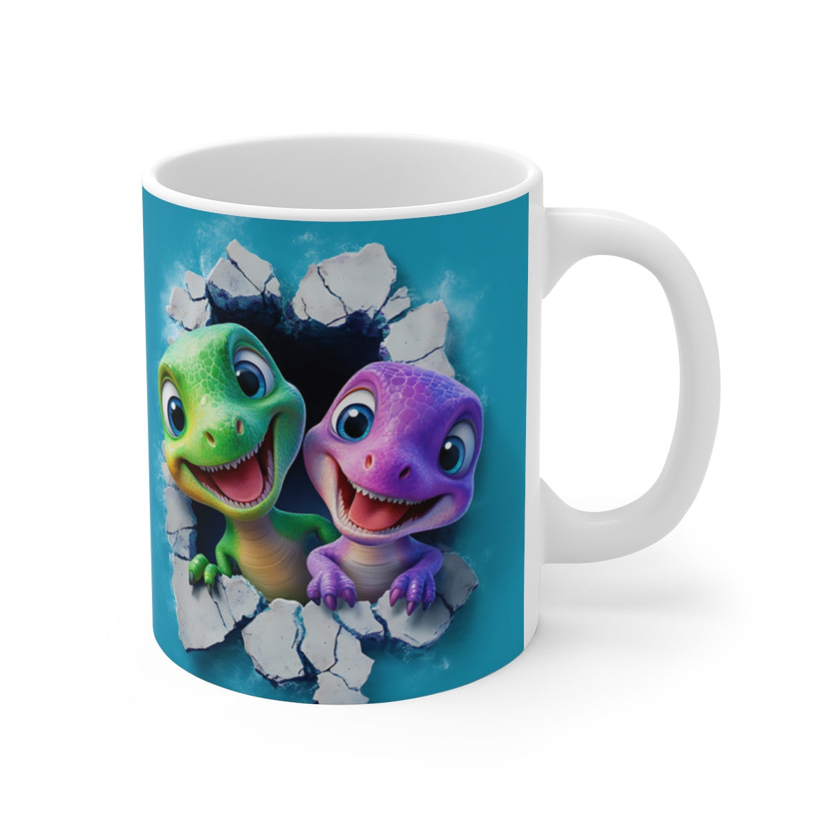 Mug Tasse Dino Duo – Deux Petits Dinos Adorables Surgissant du Mur pour enfants et adultes