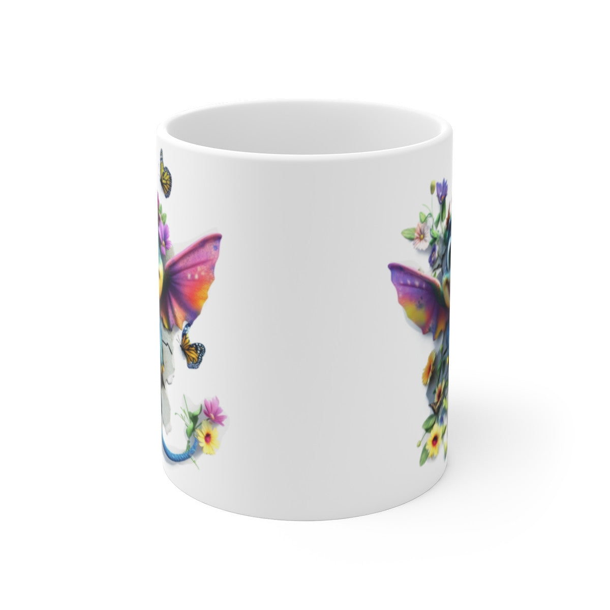 Mug tasse Dragon Fantastique Magique – Bébé Dragon Ailé, Fleurs, Papillons & Effet 3D Féérique