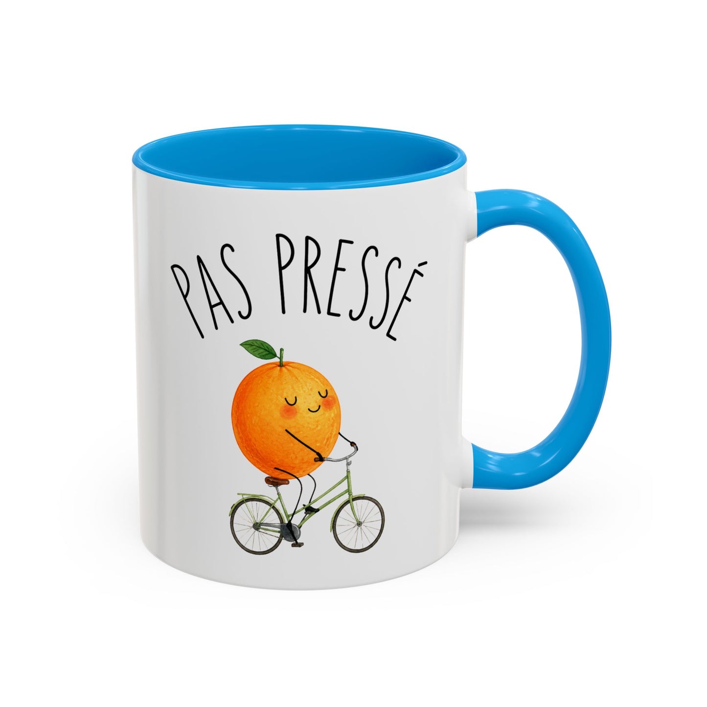 Tasse Humoristique “Pas Pressé” – Mug Orange Mignonne à Vélo – Design Relax et Fun 325ml