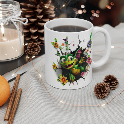 Mug  Tasse Bébé Dragon Vert Ailé – Tasse Fantasy avec Fleurs et Papillons – Cadeau Geek Original