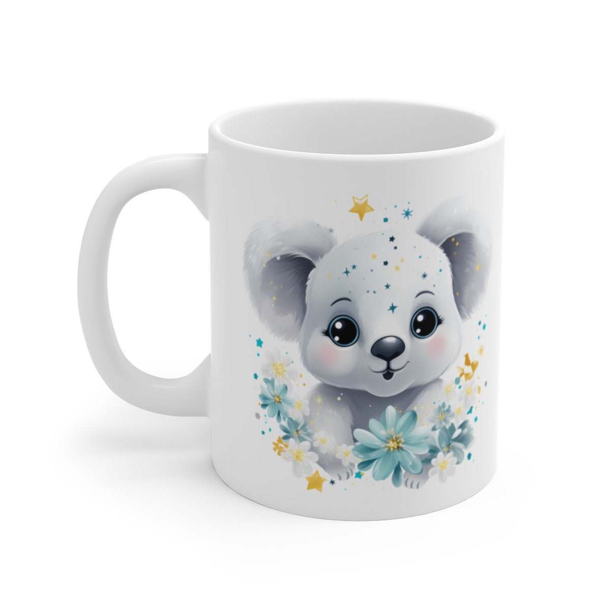 Mug Koala Magique en Céramique  – Cadeau Original, Douceur Australienne & Décor Étoilé avec Fleurs Enchantées