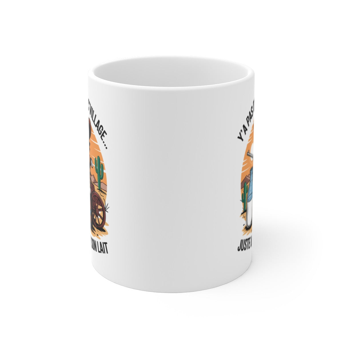 Mug Chat Cowboy – "Y'a pas d'loi dans c'village... Juste un chat et son lait" – Design Humour Western pour Amoureux des Félins
