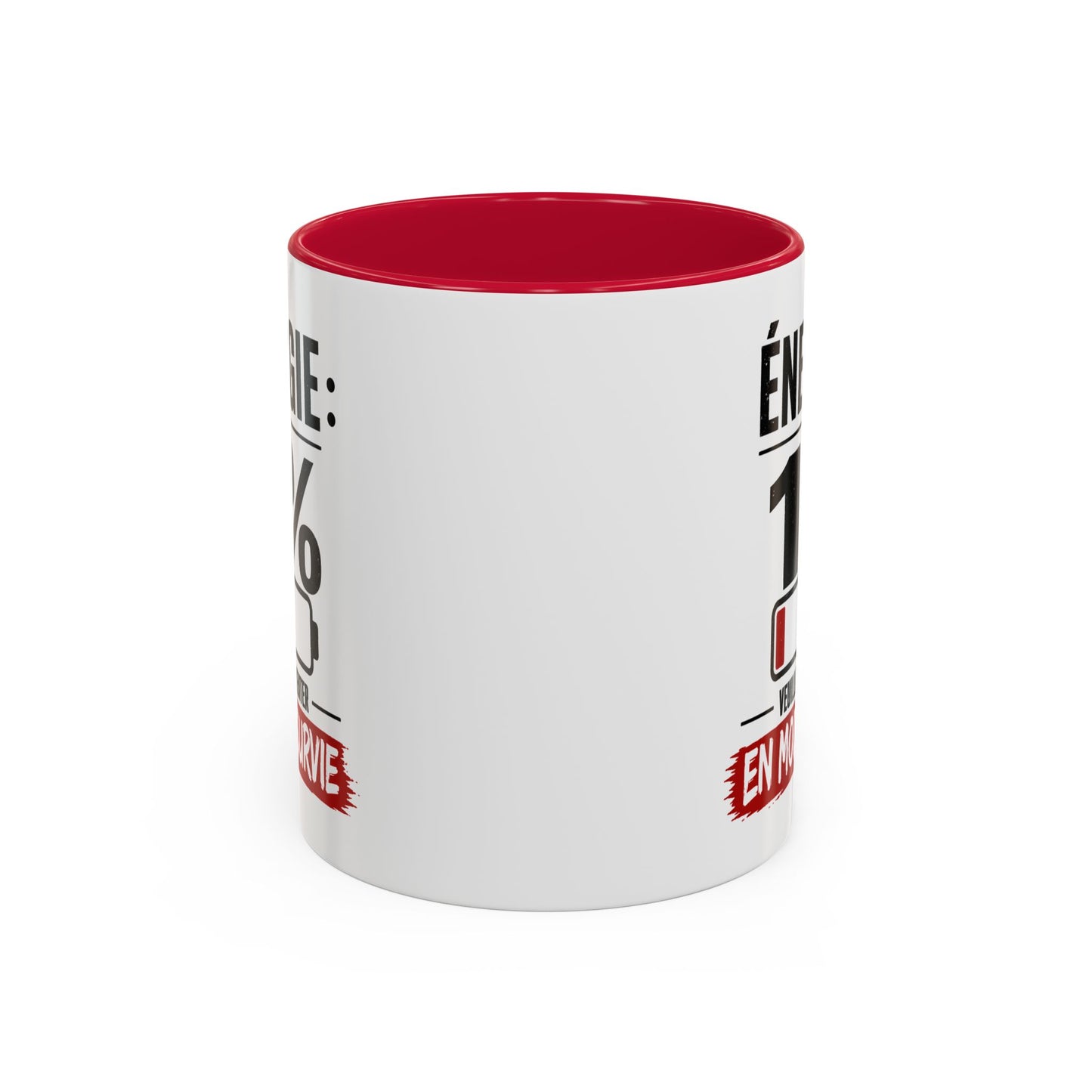 Mug Drôle Fatigue et Travail – Énergie 1% En Mode Survie – Cadeau Humour Bureau Café 325ml